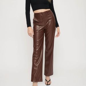 Dynamite Utility Faux Leather Pants Brown